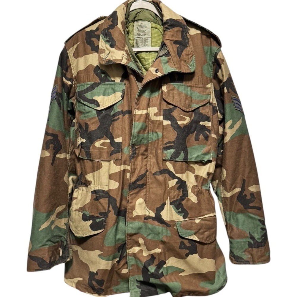 US Military M65 Field Jacket Woodland Camo Cold Weather Coat‎ Mens Large